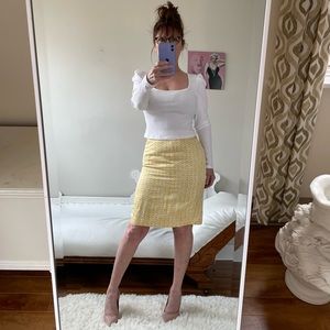 BANANA REPUBLIC YELLOW WHITE LINEN BLEND PENCIL SKIRT ZIPPER LINED